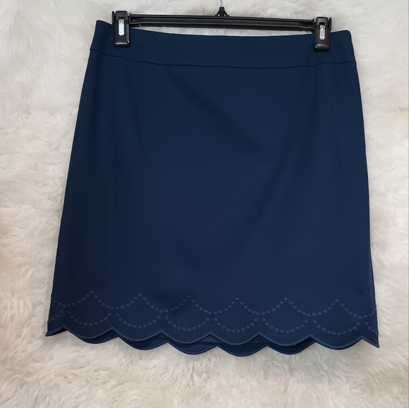 Talbots New With Tags Navy Blue Scalloped Hem Skirt Size 8 - Picture 5 of 10